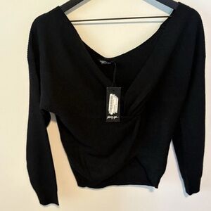 Nasty Gal Black V-Neck Draped Knit Sweater
